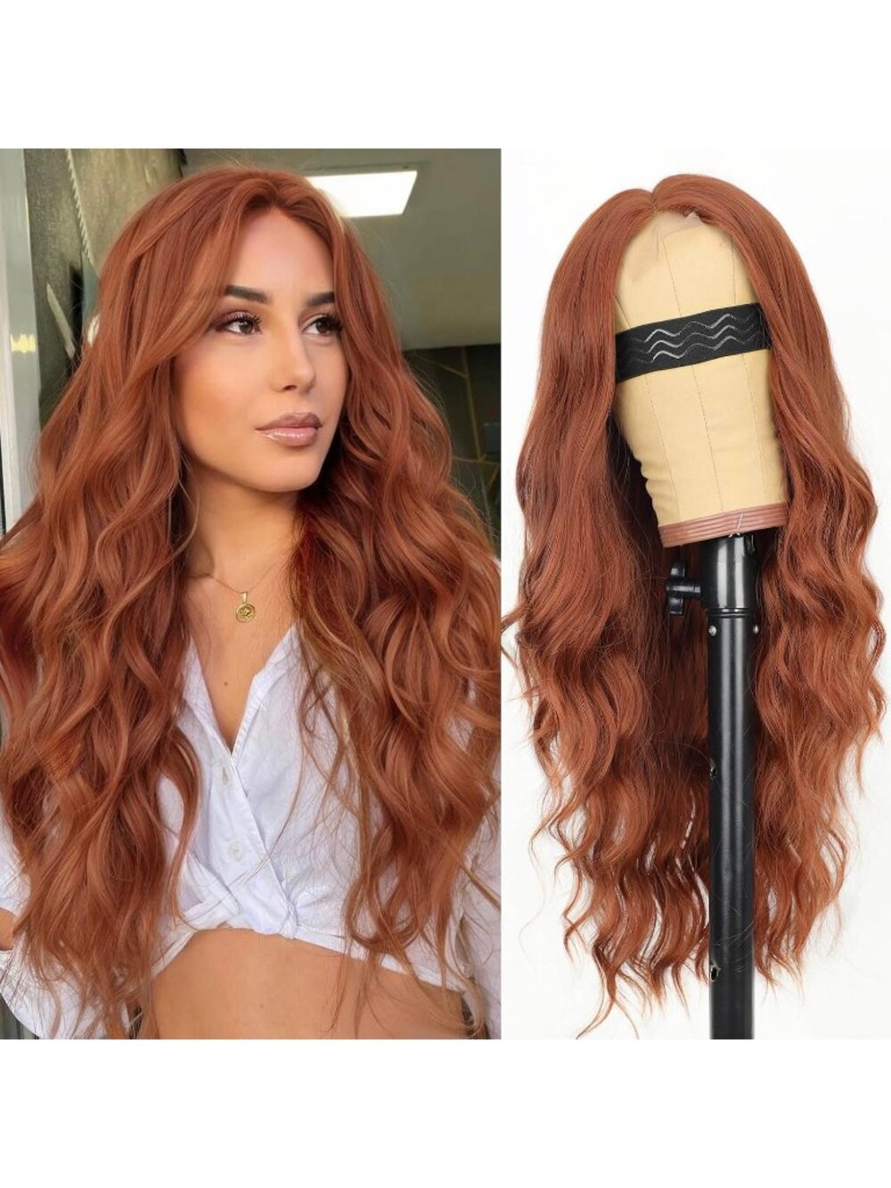 Women's Ginger Lace Hairline 26 Inch Synthetic Heat Resistant Wavy Wigs